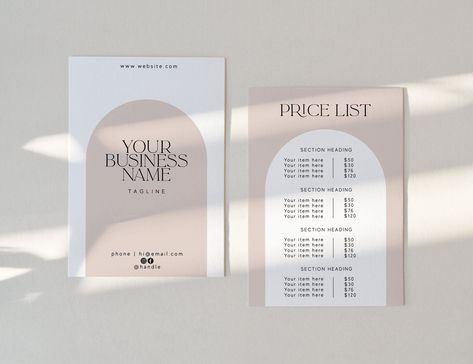 Price List Template, EDITABLE DOWNLOAD Printable DIY, Instant Customizable, Business Price Sheet Menu, Modern Arch Pricing Brochure Flyer T3 Price List Sign Ideas, Price Menu Salon, Price List Salon Design, Product Price List Design, Salon Price List Ideas, Beauty Price List Design, Price Sheet Design, Pricing List Design, Price List Design Ideas