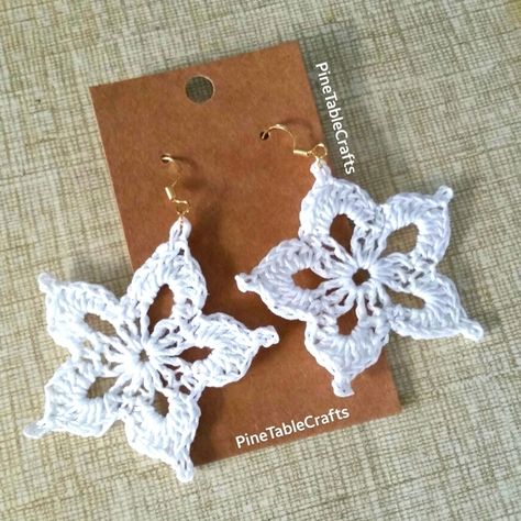 Crochet Flower Earrings - White Crochet Lace Flower, Crochet Flower Earrings, Scrap Yarn Crochet, Fabric Stiffener, Flower Crochet, Crochet Flower Patterns, Lace Flower, Hand Crafted Jewelry, Earrings White