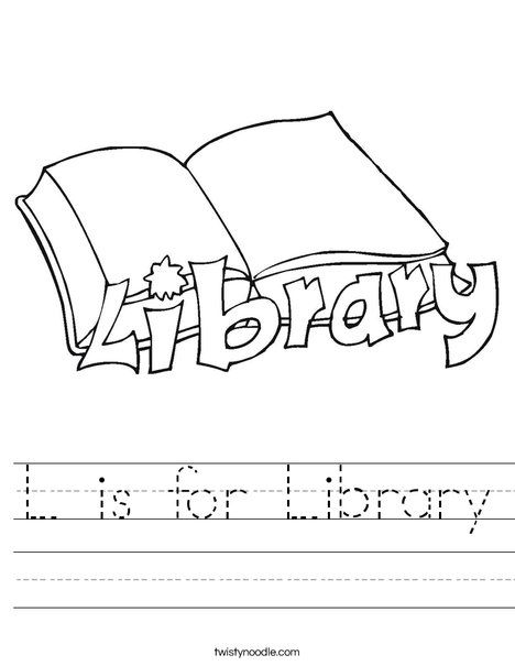 L is for Library Worksheet from TwistyNoodle.com Kindergarten Library Activities, Library Worksheets, Kindergarten Library, Library Orientation, Library Lesson Plans, Library Week, Library Media Specialist, Library Media Center, I Love To Read