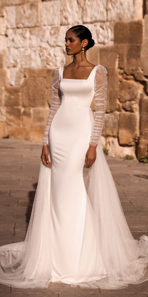 Modest Wedding Dresses Of Your Dream ★ #bridalgown #weddingdress Classy Elegant Wedding Dress Modest, Modest Wedding Dress Mermaid, Long Sleeve Mermaid Wedding Dress, Holy Matrimony, Modest Bridal, Bride Dress Simple, Modest Wedding Gowns, Court Wedding, Classy Wedding Dress