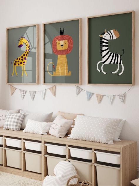 Shades Background, Green Boys Room, Safari Nursery Wall, Safari Nursery Wall Art, Background Cute, Wall Art Green, Green Shades, Cute Giraffe, Art Green