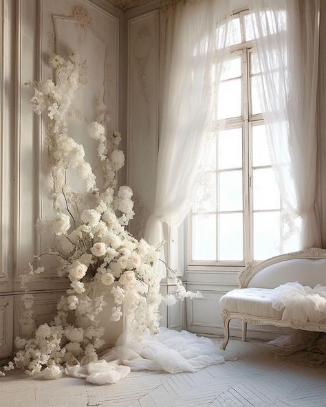 World needs desperately love 🤍🤍🤍 #worldneedslove #love #peace #allwhite #whitehome #ethereal_moods #etherealart #etherealaesthetic… | Instagram Ethereal Aesthetic Room, Bedroom With Flowers, Ethereal Room, Photo Studio Design, Photography Studio Decor, Bedroom Ideas For Small Rooms Cozy, Brides Room, Diy Vintage Decor, Dreamy Whites