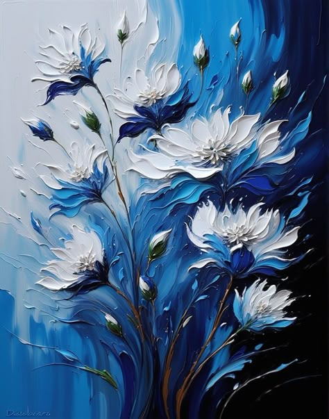 Impasto oil painting Abstractart  blue Flower  Ai genereted