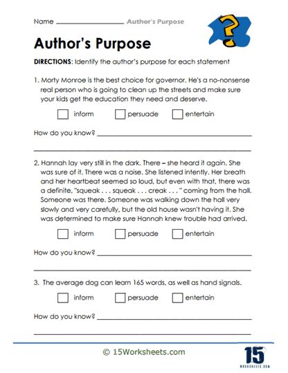 Purpose Worksheets, Teaching Authors Purpose, Author Purpose, Author's Purpose 2nd Grade, Authors Purpose Activities, Author's Purpose Worksheet, The Worksheet, Reading At Home, Authors Purpose