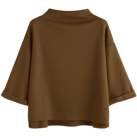 Khaki Funnel Neck Drop Shoulder Dip Hem T-shirt ($20) ❤ liked on Polyvore featuring tops, t-shirts, khaki top, 3/4 length sleeve tops, sleeve t shirt, brown tee and three quarter sleeve tops Brown Tee, T Shirt Crop Top, Jumpsuit For Kids, Outfit Trends, Elegant Blouses, Basic Shirts, Elegant Shirt, Funnel Neck, Amazon Women