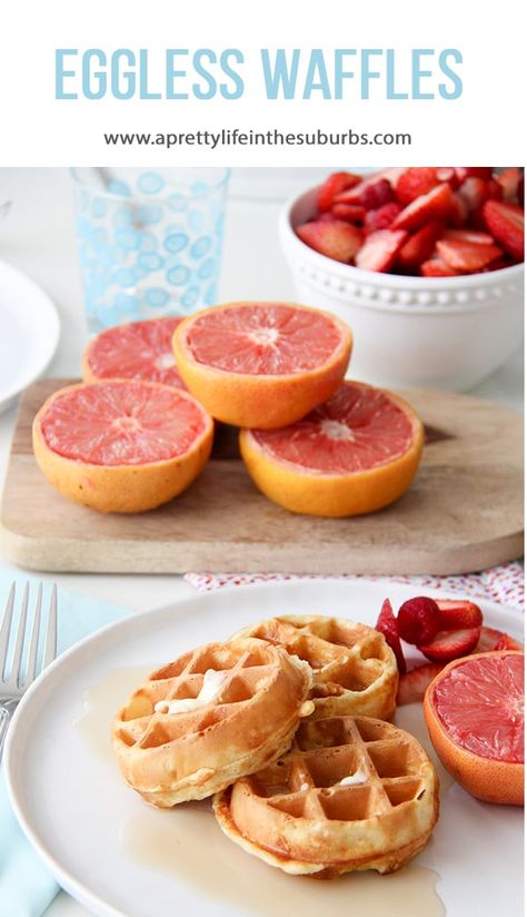 These Eggless Waffles are easy to make, with simple ingredients you likely have on hand!  They taste like the real thing! Single Serving Waffle Recipe, Easy Waffle Recipe No Eggs, Eggless Waffle Recipe, Egg Waffle Recipe, Waffle Batter Recipe, Eggless Pancake Recipe, Waffle Batter, Easy Waffle Recipe, Egg Waffle