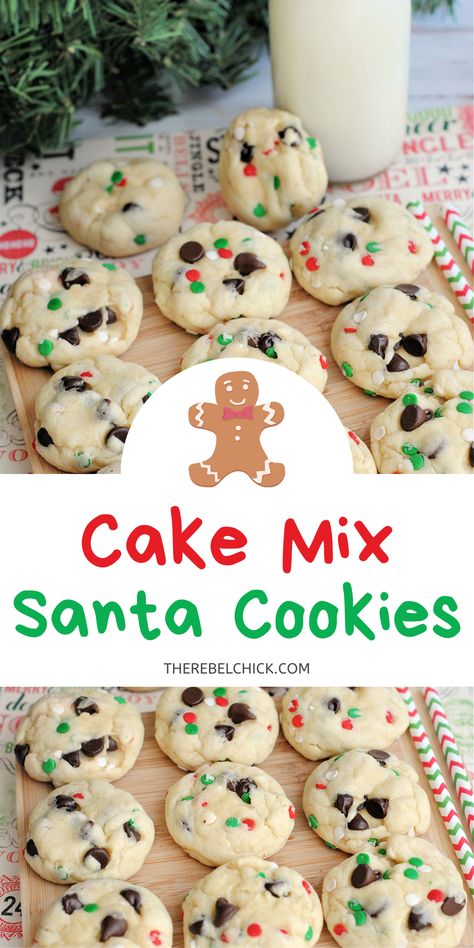 Easy Cake Mix Cookies, Santa Cookie Recipe, Christmas Cookies Recipe, Dessert Christmas, Christmas Cookie Recipes Holiday, Recipe For Christmas, Christmas Baking Cookies, Mix Chocolate, Easy Christmas Cookie Recipes