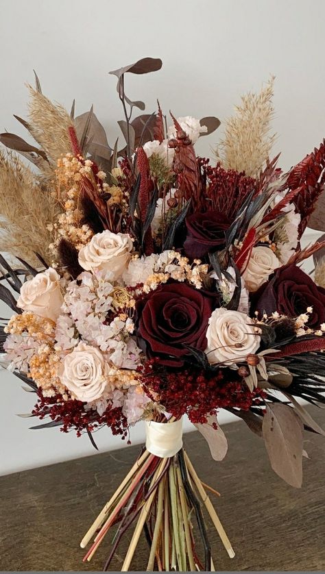 Brown And Burgundy Wedding, Proposal Arch, Wine Red Wedding, Fall Bridal Bouquet, Burgundy Wedding Colors, Bridal Bouquet Summer, Rustic Glam Wedding, Bridal Bouquet Fall, Boho Wedding Flowers