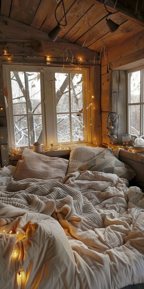 Cozzy Beds, Cabin Room Aesthetic, Cozy Country Bedroom, 2024 Intentions, Hygge Vibes, Cozy Core, Attic Bedroom Designs, Dream Bedroom Inspiration, Winter Bedroom