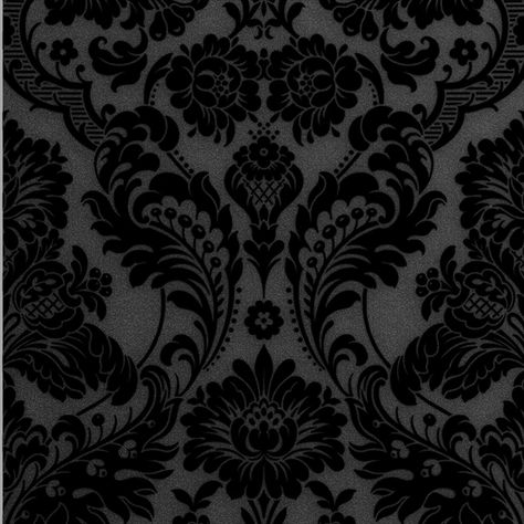 Sample Gothic Damask Flock Wallpaper in Noir from the Exclusives Colle – BURKE DECOR Goth Bathroom, Flock Wallpaper, Gothic Bedroom, Gothic Pattern, Gothic Wallpaper, Goth Home, Graham & Brown, Gothic Aesthetic, Contemporary Wallpaper