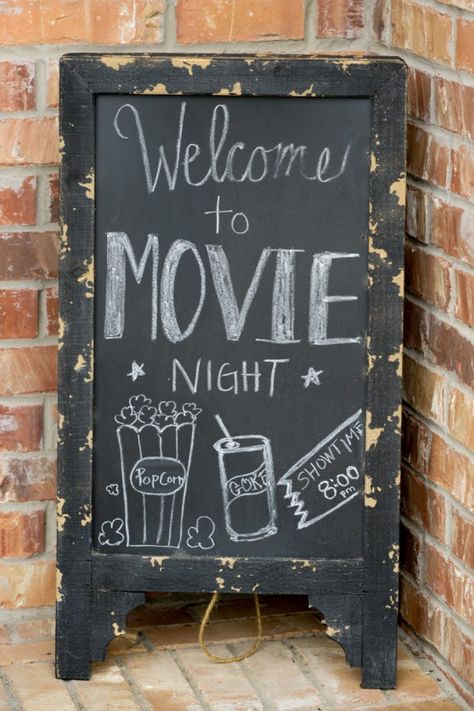 Kids Drive-In Movie Sign Drive In Movie Decorations, Diy Drive In Movie, Movie Birthday Theme, Movie Night Sign, Welcome Movie, Backyard Movie Night Party, Movie Theater Party, Cinema Ideas, Birthday Movie Night