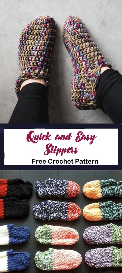 One Hour Slippers Free Crochet Pattern - A More Crafty Life Crochet Slippers Adult Free Pattern, Bulky Yarn Patterns, Crochet Project Free, Easy Crochet Slippers, Slipper Pattern, Crochet Slipper, Crochet Socks Pattern, Slippers Crochet, Crochet Slippers Free Pattern