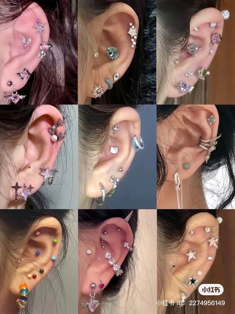 Love Piercing Ideas, Piercing Combinations, All Ear Piercings, Inner Ear Piercing, Ear Peircings, Ear Piercings Chart, Piercing Chart, Piercing Inspo, Pretty Ear Piercings