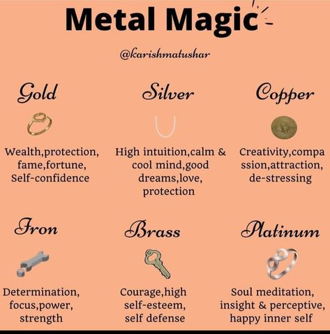 Crystal Healing Chart, Charmed Book Of Shadows, Healing Crystals For You, Magic System, Tarot Tips, Earth Gift, Metal Jewellery, Healing Spells, Alchemy Symbols