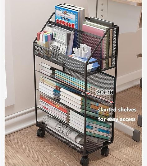 Amazon.com: Movable Bookcase with Wheels, 5-Layer Open Metal Multfunctional Bookshelf for, Students Study in Bedroom, Living Room, Home, School : Home & Kitchen Student Room Organization Ideas, Aesthetic Room Organization, Home Office Storage Ideas, Room Organizing Ideas, Office Storage Ideas, Study Items, Bedroom Storage Ideas, Beautiful Dorm Room, Room Organization Bedroom