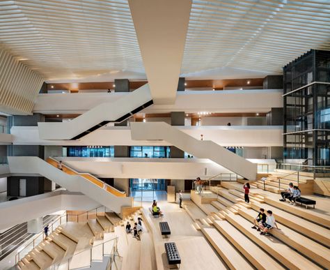 Ge Hekai Hall at Wenzhou-Kean University Unites Students and Disciplines - Metropolis Kean University, Hall Architecture, Lakeside Cafe, Urban Living Room, Tiered Seating, Michael Graves, Ventilation Design, Outdoor Steps, Past And Future