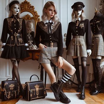 woman wearing outfit inspired by preppy royal goth style inspired by alexander mcqueen - Image Creator from Microsoft Designer Goth Preppy Outfit, Old Money Goth, Goth Old Money, Royal Goth, Preppy Goth, Preppy Punk, Style Evolution, Outfit Inspired, Goth Style