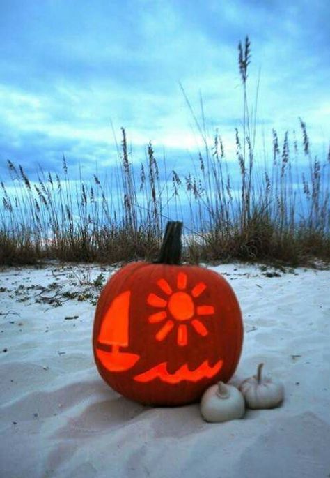 Sailboat Pumpkin Carving, Beachy Pumpkin Carving, Beach Pumpkin Carving, Ocean Pumpkin Carving, Beachy Halloween, Coastal Autumn, Halloween Beach, Beach Halloween, Fall Lifestyle