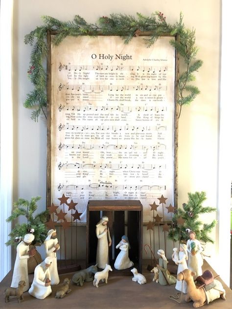 DIY Christmas Music Framed Art-13 Willow Tree Nativity, Church Christmas Decorations, Christmas Sheet Music, Christmas Crafting, What Is Christmas, Navidad Diy, O Holy Night, 2023 Christmas, Xmas Ideas