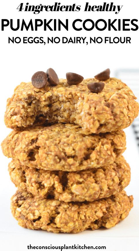 Healthy pumpkin oatmeal cookies Flourless Pumpkin Oatmeal Cookies, Low Cholesterol Cookie Recipes, Pumpkin Oatmeal Cookies Healthy, Pumpkin Banana Cookies, Banana Cookies Vegan, Healthy Pumpkin Oatmeal, Clean Cookies, Pumpkin Healthy, Conscious Plant Kitchen