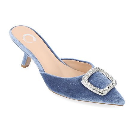 Closure Type: Slip-OnShoe Heel Height: 2 InchesUpper/Outer Base Material: 100% Fabric UpperShoe Lining Material: PolyurethaneSole Material Content: 100% PolyurethaneToe Type: Pointed ToeHeel Style: Kitten HeelCountry of Origin: Imported Fashion Shoes Heels, Kitten Heel Shoes, Velvet Heels, Blue Pumps, Kitten Heel Pumps, Shoes Heels Pumps, Journee Collection, Perfect Shoes, Kitten Heel