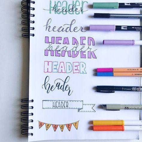 Fun and creative headers to add decoration to your bullet journal Bullet Journal Headers, Bullet Journal Page, Bullet Journel, Pretty Notes, Bullet Journal Inspo, Journal Layout, Bullet Journal Doodles, Journals & Planners, Journal Doodles