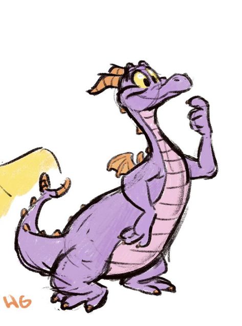 Disney Sketchbook Ideas, Figment Disney Art, Figment Tattoo, Cartoon Dragon Drawing, Figment The Dragon, Disney Figment, Work Doodles, Figment Disney, Disney Sleeve Tattoos