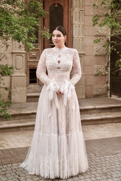 Simple Bride Dress Plus Size, Best Gown For Plus Size, Vintage Wedding Dress Curvy, Long Sleeve Wedding Dress Plus Size Vintage, Plus Size Gown With Sleeves, Plus Size Lace Wedding Dress Vintage, Court House Wedding Dress Plus Size, Elegant Plus Size Dresses Wedding, Curvy Bride Long Sleeve Dress