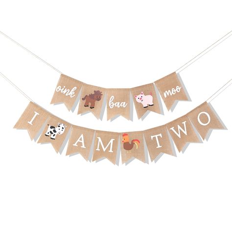 PRICES MAY VARY. Two Birthday Banner: The "Oink Baa Moo I Am Two" burlap banner is a fun and playful accessory for any little one's 2nd birthday celebration. t a popular choice for parents who want to add a touch of whimsy and humor to their child's special day. Adorable Design: The banner features a natural burlap material with an adorable farm animal design that includes a pig, horse, chicken, and cow. The playful lettering spells out "Oink Baa Moo I Am Two" in a bold and cheerful font. Easy t 2nd Birthday Farm Theme, Farm Second Birthday, Farm 2nd Birthday, Birthday Farm Theme, Farm Animals Birthday, Farm Theme Birthday, Farm Animals Theme, Farm Animals Birthday Party, Farm Themed Birthday Party