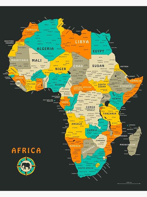 Poster « Carte de l'Afrique », par JazzberryBlue | Redbubble Map Of Africa, Jazzberry Blue, African Map, Asia Map, Geography Map, Afrikaanse Kunst, World Geography, History Education, Africa Map