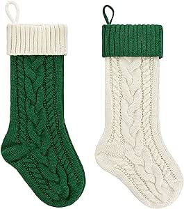 Knitted Stocking, Xmas Party, Green And White, Christmas Stockings, Large Size, Stockings, Cable, Green, Christmas