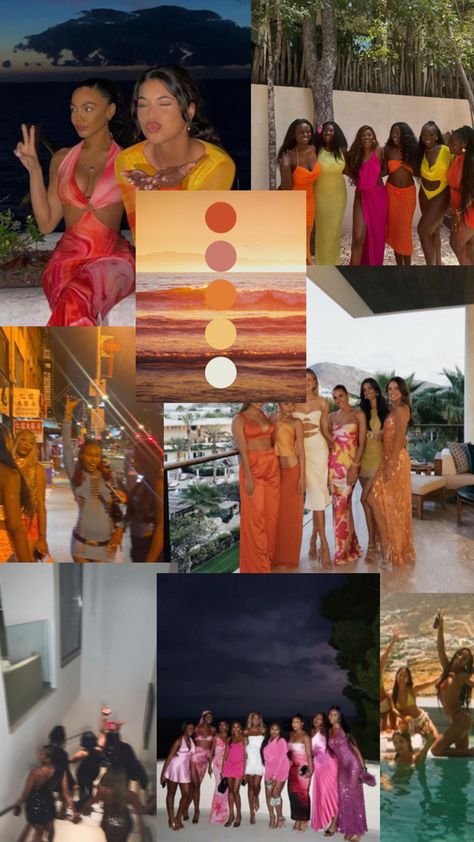 Girls trip, matching outfit Sunset Color Palette, Sunset Color, Sunset Colors, Mexico Travel, Colourful Outfits, Color Pallets, 30th Birthday, Matching Outfits, Girls Trip