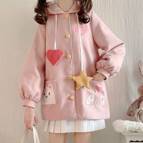 Kawaii Coat, Sakura Fashion, Harajuku Boy, Kawaii Jacket, Peony Aesthetic, Kawaii Outfit Ideas, Kawaii Hoodie, Jelly Purse, Street Outfits