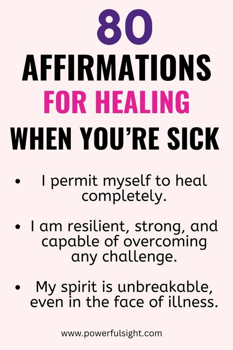 80 Daily Affirmations When You're Sick Sick Affirmations, Daily Affirmations When Sick, Gut Health Affirmations, Healing Affirmations Recovery, Health Affirmations Positive, Luxury Affirmations, Affirmations For Healing, Health Affirmations, Healing Affirmations