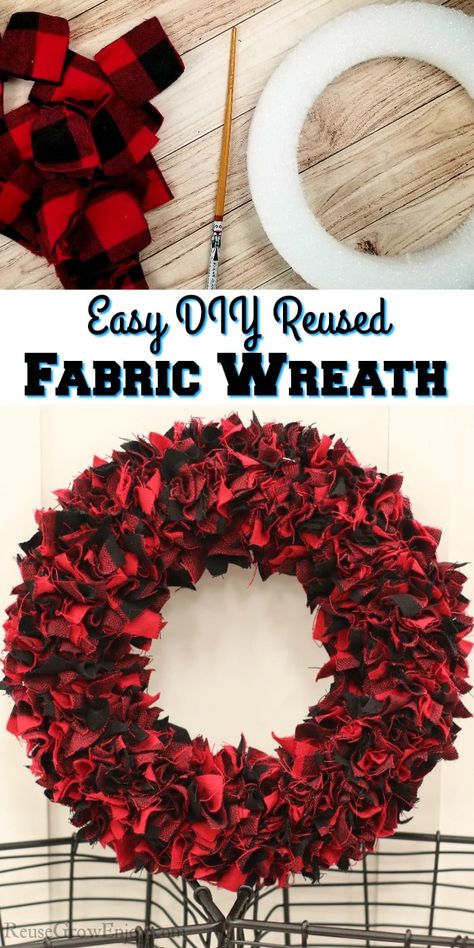 Straw Wreath Ideas Diy, Reuse Fabric, Americana Crafts, Easy Wreaths, Easy Diy Wreaths, Material Wreaths, Folded Fabric, Fabric Wreath, Rag Wreath