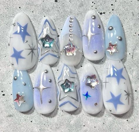 Gojo Themed Nails, Miku Nails, Blue Y2k Nails, Txt Nails, Winter Nail Art Designs, Fake Nails Designs, Gel Nail Strips, Grunge Nails, Blush Nails