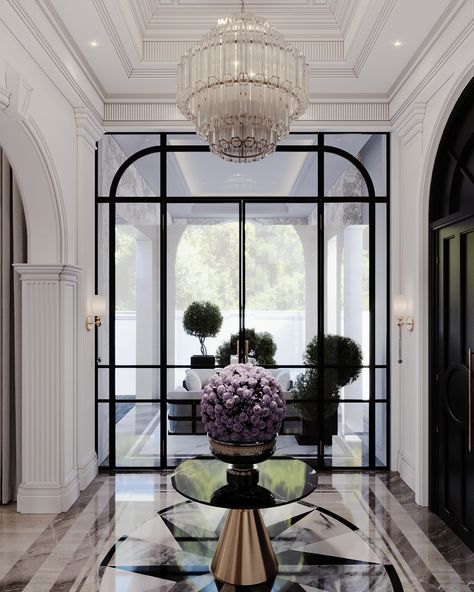 Foyer | Private Villa - Saudi :: Behance Foyer Area Design Entrance, London Apartment Interior, Luxury Foyer, Hotel Foyer, Deco Living Room, French Apartment, Luxurious Interior Design, Hallway Designs, Dream Apartment Decor