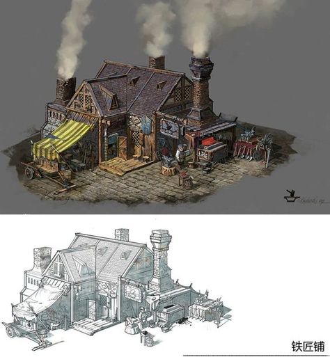 Love Character, Character Design Challenge, Props Concept, Environment Props, Medieval Houses, Building Concept, Fantasy Homes, Building Art, Fantasy House