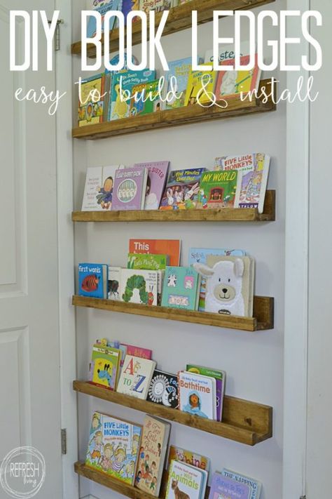 DIY Book Ledges - Easy and Inexpensive Organization - Refresh Living Book Ledges, Diy Bookshelf Kids, Book Ledge, Kids Book Storage, Nursery Book, Nursery Bookshelf, Room Book, Diy Nursery, Book Wall