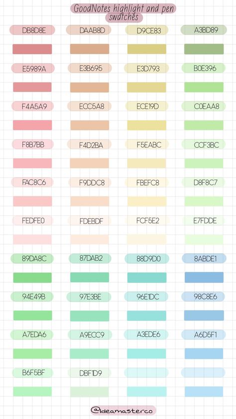 Color Palets Hex Codes, Good Notes Color Palette Hex Codes Pastel, Cute Colour Hex Codes, Google Docs Hex Codes, Colour Palette Hex Codes Goodnotes, Color Pallets With Hex Codes Goodnotes, Good Notes Palette Color, Goodnotes Presets, Digital Planner Hex Codes