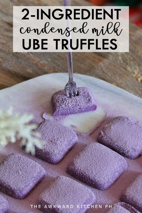 Ube Condensed Milk Cake, Ube Condensed Milk Dessert, Calamansi Recipes Filipino Food, Recipes Using Ube Powder, Ube Truffles Recipe, Ube Sweetened Condensed Milk, Ube Sweetened Condensed Milk Recipe, Negosyo Ideas Philippines, Ube Snacks