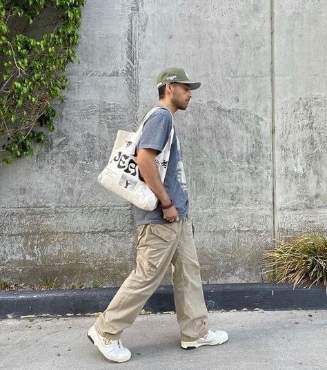 Khaki Pants Outfit Men, Cloth Tote Bags, Khaki Pants Outfit, Mens Tote Bag, Tote Bag Outfit, Streetwear For Men, Men's Totes, Khaki Pants Men, Boy Poses