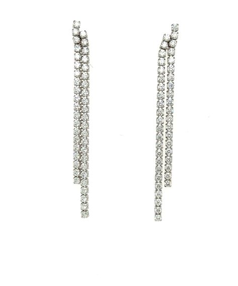 18K White Gold Two Row Diamond Line Drop Earrings Classic Long Drop Linear Earrings With Diamond Accents, White Gold Drop Linear Earrings With Diamond Accents, Classic Diamond White Linear Drop Earrings, Diamond White Linear Diamond Drop Earrings, Luxury Diamond Drop Linear Earrings, Long Diamond Earrings, Silver Line, Diamond Drop Earrings, The Row