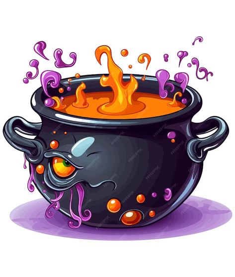 Premium Vector | Cackling witch cauldron illustration on white background Witches Couldren Drawings, Cauldron Outline, Witches Couldren, Cauldron Drawing, Cauldron Illustration, Cauldron Art, Witch Vector, Magic Cauldron, Witch Illustration