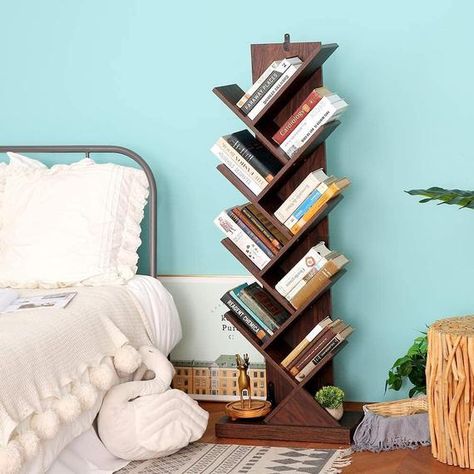 Rack For Books, Scaffold Furniture, Bookshelves For Small Spaces, Music Room Office, Bookshelves Ideas, Reclaimed Wood Bookcase, Ideal Living Room, Tree Bookcase, Narrow Bookshelf