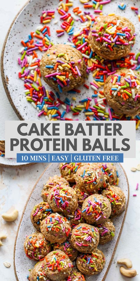 Cake Batter Protein Balls, Birthday Cake Protein Balls, Protein Cake Pops, Meal Prep Snacks Healthy, Cake Protein Balls, Healthy Birthday Cake, Birthday Cake Protein, Cake Batter Protein, Healthy Birthday Cakes