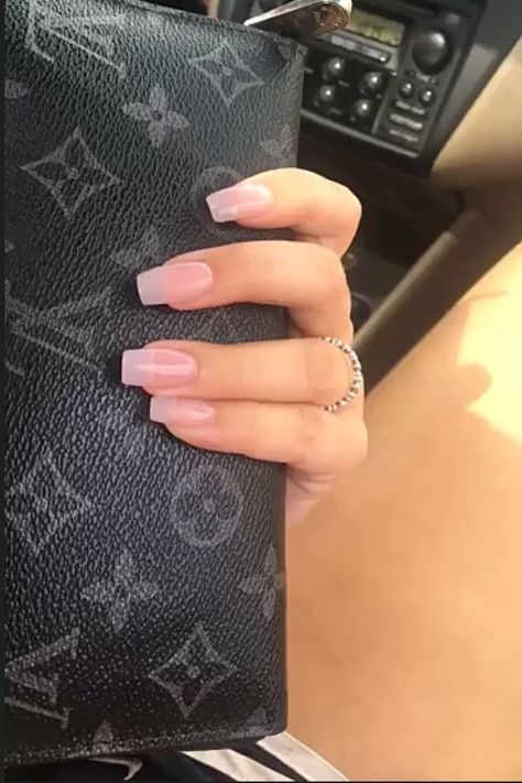 Translucent pink nails 💕 Clear Pink Gel Acrylic Nails, Pink Translucent Acrylic Nails, Transparent Pink Nails Acrylic Short, Translucent Pink Nails Short, Nudeish Pink Nails, Sns Clear Nails, Light Pink Transparent Nails, Pink Tint Nails, Pretty Clear Nails