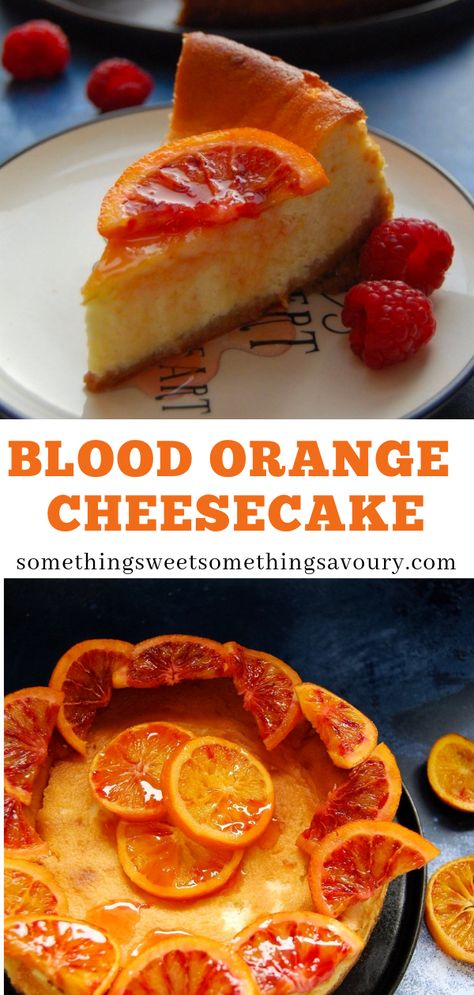 This creamy baked blood orange cheesecake is a stunning but simple dessert that showcases blood oranges beautifully! Blood Orange Cheesecake, Blood Orange Dessert Recipes, Orange Cheesecake Recipes, Cheesecakes Recipes, Blood Orange Recipes, Orange Cheesecake, Orange Dessert, Orange Season, Baked Cheesecake