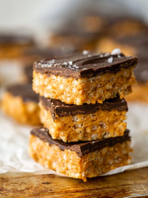 Use this Peanut Butter Chocolate Rice Krispie Bars recipe to make the easiest no-bake treat! Just add your ingredients to a bowl, mix together, press into bars, top with melted chocolate, chill and enjoy. Colleen Christensen, Treats With Peanut Butter, K Bars, Special K Bars, Scotcheroos Recipe, Recipe For Rice, K Bar, Bars Chocolate, Special K