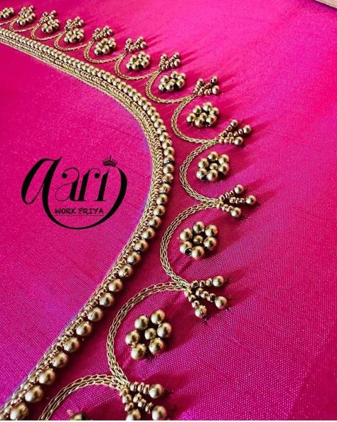 Simple Aari Work Neck Design, Arri Work Simple Design Latest, Simple Ariwork Blouse Design, Magam Work Simple Designs, Saree Aari Work Design, Simple Beads Works On Blouse, Blouse Back Neck Designs Latest Simple Aari Work Designs, Aari Work Neck Design For Blouse, Aari Beads Work Blouse